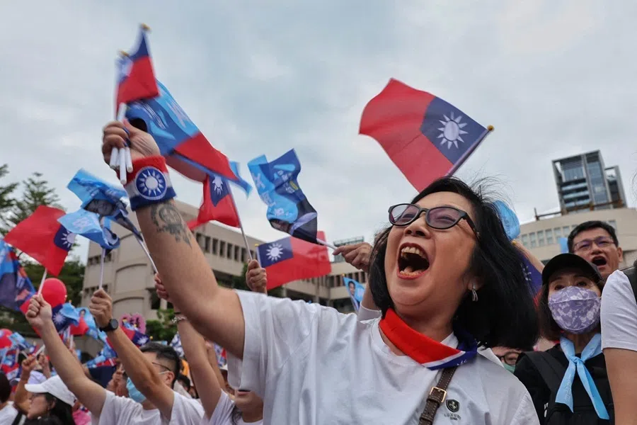 Supporters attend the opening of Kuomintang (KMT) Taipei mayoral candidate Chiang Wan-An's campaign headquarters in Taipei on 26 October 2026.