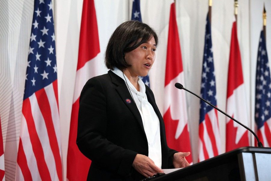 United States Trade Representative Ambassador Katherine Tai speaks during a press conference in Ottawa, Canada on May 5, 2022. (Dave Chan/AFP)