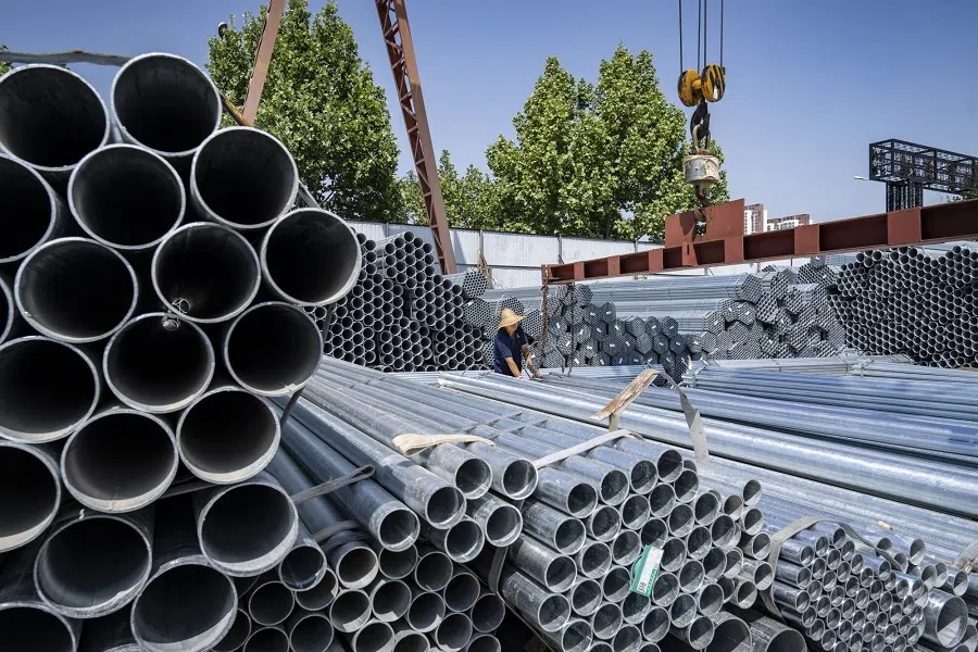 Bundles of steel tubes at a trading market in Jinan, China, on 8 May 2024. (Qilai Shen/Bloomberg)