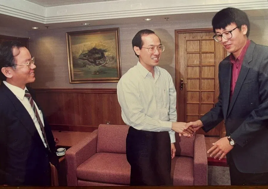 Huang Chao-sung and I conducting an interview with Minister for Information and the Arts George Yeo, 1992.