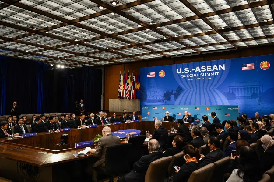 US President Joe Biden participates in the US-ASEAN Special Summit at the US State Department in Washington, DC, on 13 May 2022. (Brendan Smialowski/AFP)