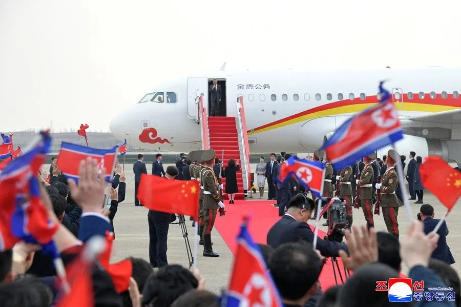 China's Foreign Minister Wang Yi arrives in Pyongyang, North Korea, on 10 April 2026, in this picture released by North Korea's official Korean Central News Agency. (KCNA via Reuters)