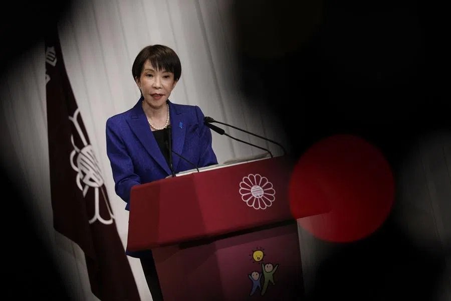 Japan's Prime Minister Sanae Takaichi, leader of the ruling Liberal Democratic Party (LDP), speaks during a press conference at the LDP headquarters in Tokyo on 9 February 2026.