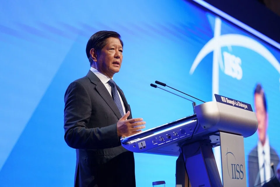 Ferdinand Marcos Jr., Philippines’ president, speaks during the IISS Shangri-La Dialogue in Singapore, on 31 May 2024.  (Ore Huiying/Bloomberg)