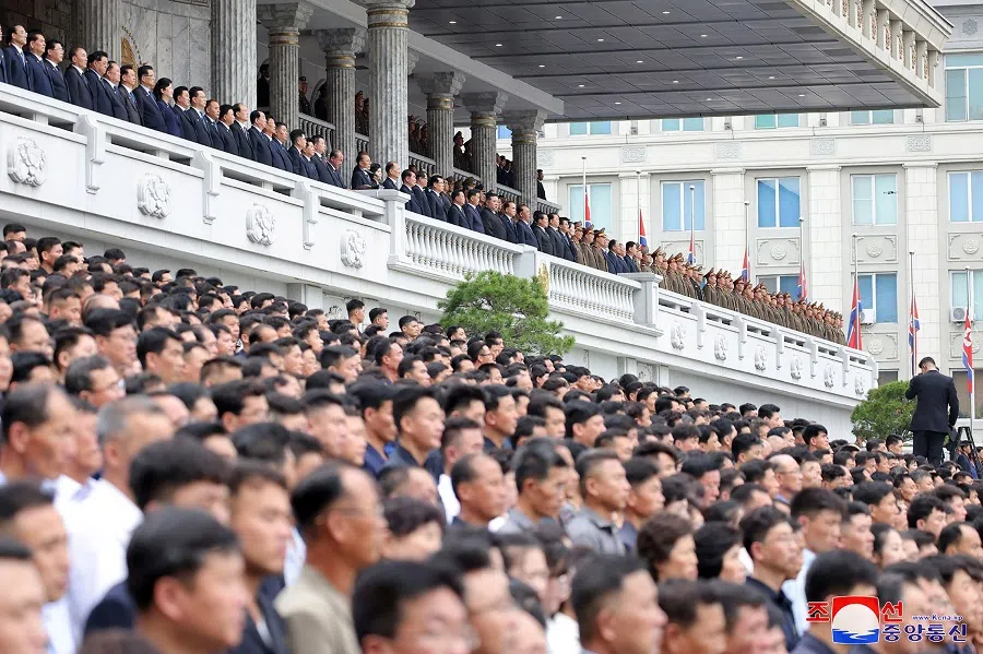 This picture taken on 8 July 2024 and released by North Korea’s official Korean Central News Agency (KCNA) on 9 July shows the national memorial service on the 30th anniversary of late North Korean leader Kim Il Sung’s death at Kim Il Sung Square in Pyongyang, North Korea. (KCNA via KNS/AFP)