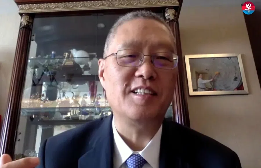 Professor He Yafei speaking at the Lianhe Zaobao Singapore-China Forum on 3 December 2020. (SPH)