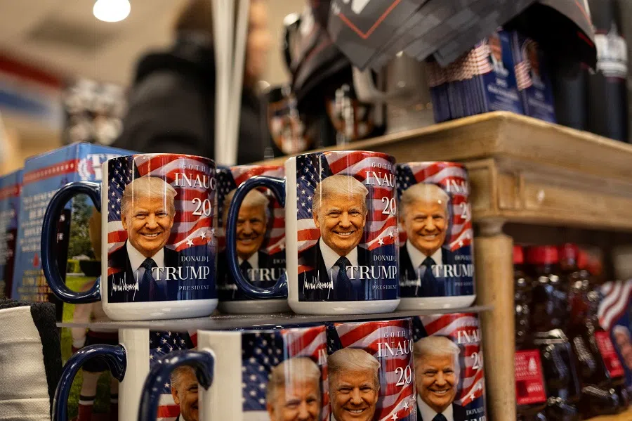 Merchandise for sale is seen in a shop near the White House, ahead of the presidential inauguration of US President-elect Donald Trump, in Washington, US, on 18 January 2025. (Marko Djurica/Reuters)