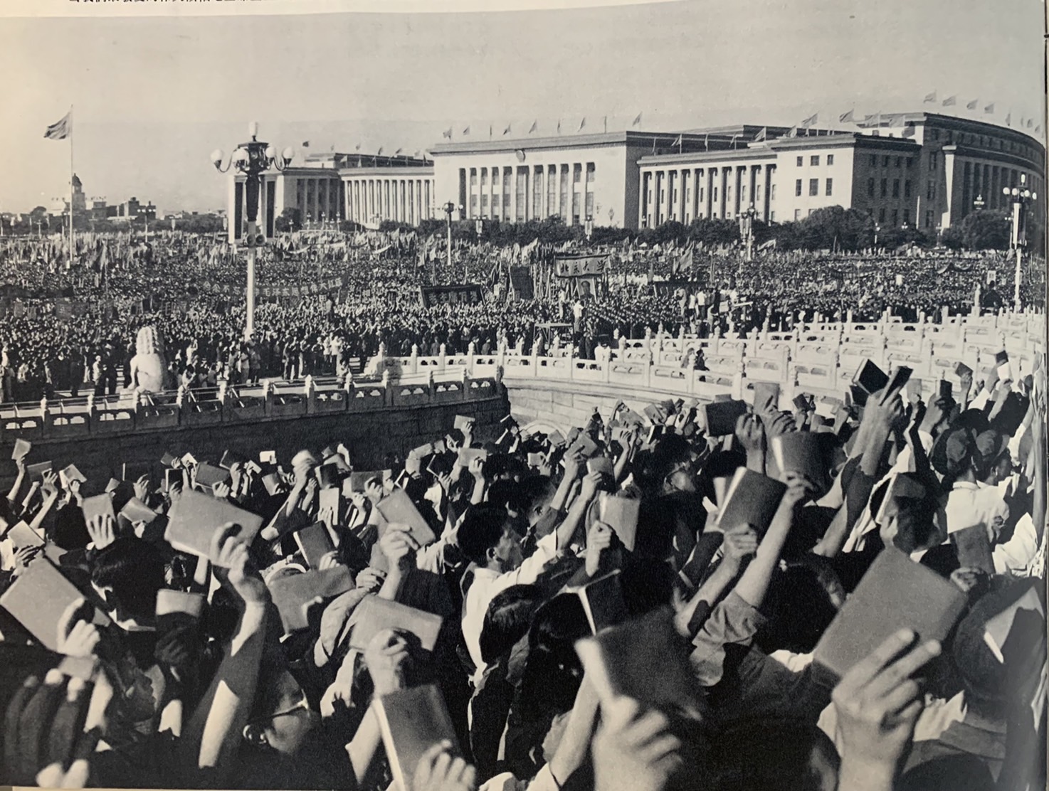 The frenzied crowd in Tiananmen Square waving Mao’s quotes, 1966.