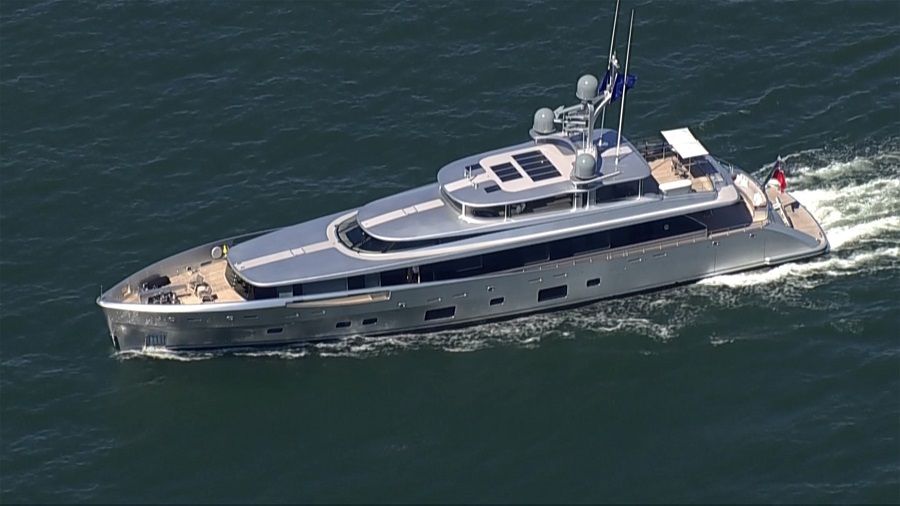 The "Lady May" yacht, where former White House chief strategist Steve Bannon was arrested, is seen underway in the Long Island Sound near Westbrook, Connecticut, US, in this screengrab taken from NBC New York footage on 20 August 2020. (NBC New York/Reuters)