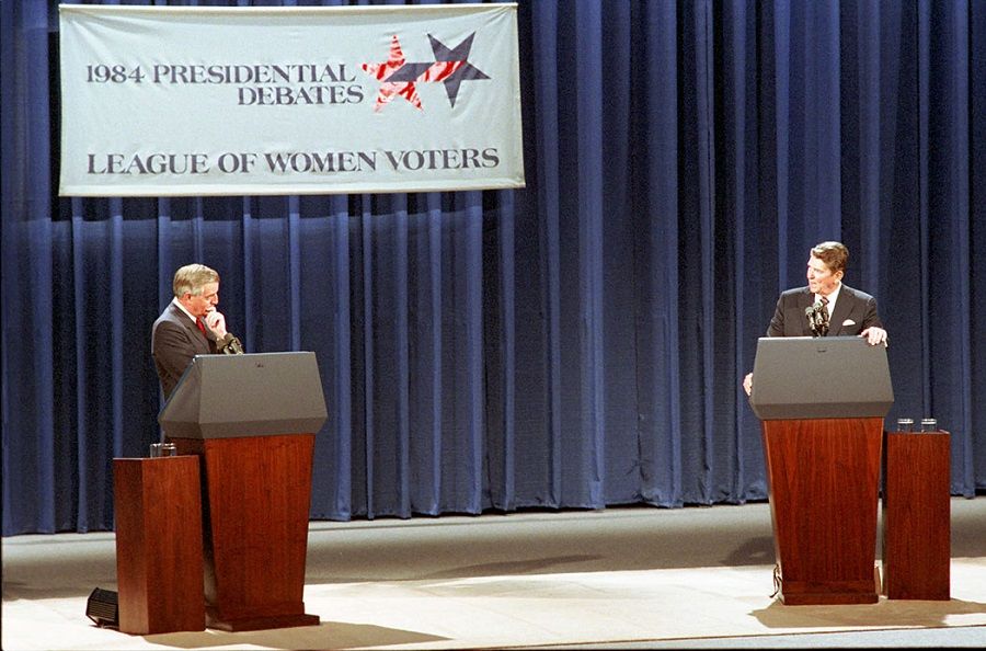 US President Ronald Reagan and Democratic presidential candidate Walter Mondale are pictured during the first 1984 US presidential election debate in Louisville, Kentucky, US, 7 October 1984. (Ronald Reagan Presidential Library/Handout via Reuters)