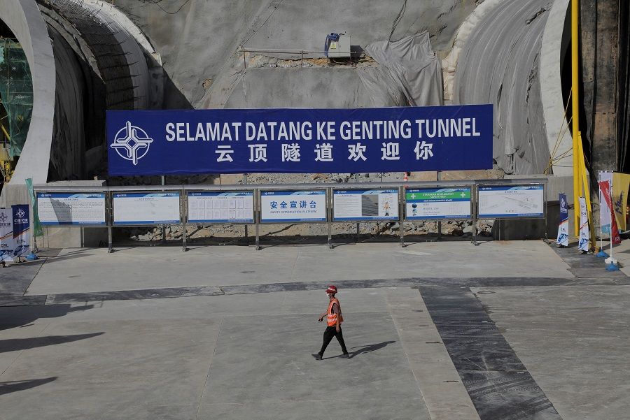 A worker walks at the construction site of the East Coast Rail Link, a Chinese-invested railway project, part of China's Belt and Road Initiative, in Bentong, Malaysia, 13 January 2022. (Hasnoor Hussain/File Photo/Reuters)