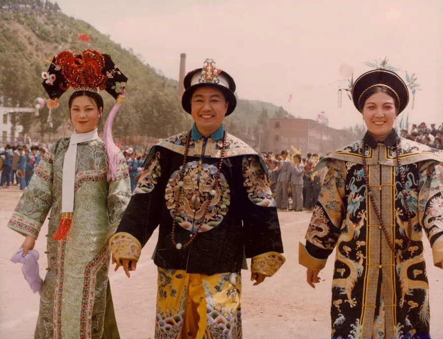 A traditional costume performance in a Manchu village in Liaoning, 1999.