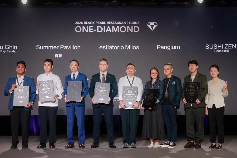 Representatives from Singapore restaurants receive one-diamond ratings at the Black Pearl Restaurant Guide Award Ceremony at the Sands Expo & Convention Centre on 23 March 2026.