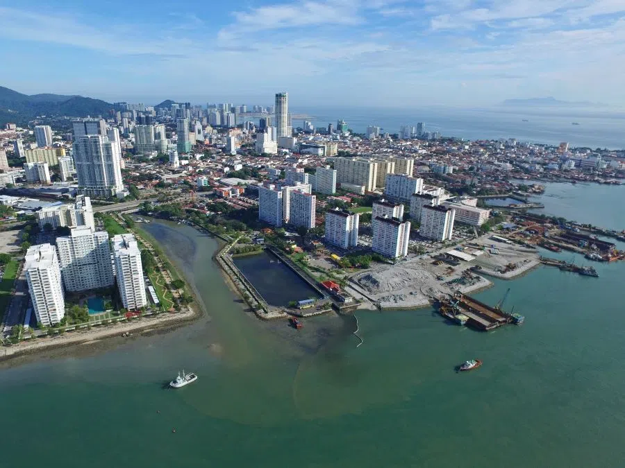 Drone photograph taken over Sungai Pinang in Georgetown, Penang, in April 2020. (The Star)