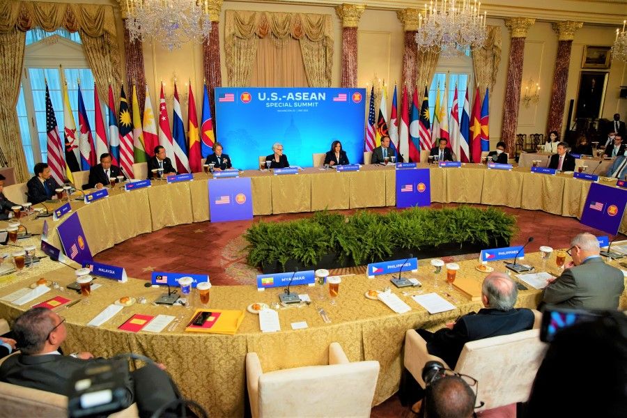 US Vice-President Kamala Harris speaks during an event with leaders of the Association of Southeast Asian Nations (ASEAN) as part of the US-ASEAN Special Summit, in Washington, US, 13 May 2022. (Elizabeth Frantz/Reuters)