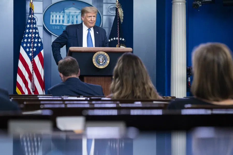U.S. President Donald Trump at a news conference at the White House in Washington, 22 July 2020. (Sarah Silbiger/Bloomberg)