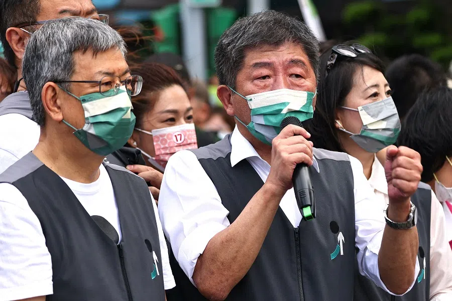 Chen Shih-chung, Democratic Progressive Party (DPP) candidate for Taipei mayor, speaks at a pre-election campaign rally ahead of mayoral elections in Taipei, Taiwan, 20 November 2022. (Ann Wang/Reuters)