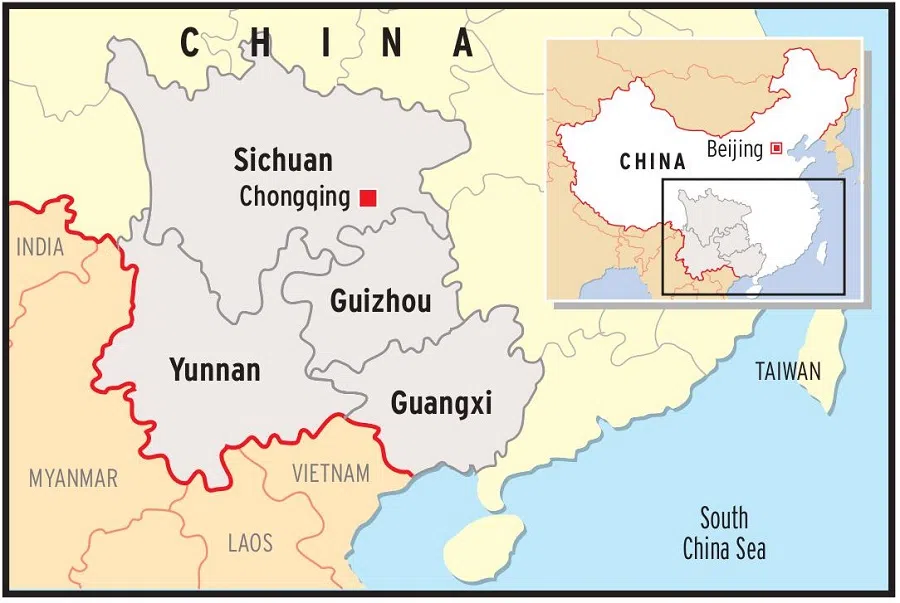 Guangxi and Yunnan share a 5,000-kilometre border with Vietnam, Myanmar and Laos. (Graphic: SPH Media)