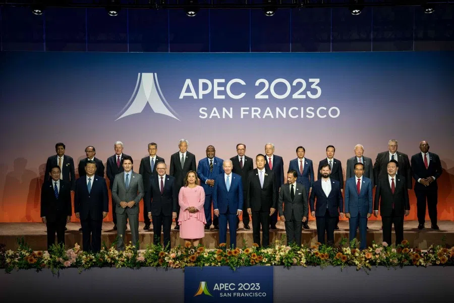 World leaders, including President Joe Biden (front centre), stand for a family photo during the Asia-Pacific Economic Cooperation (APEC) Leaders' Week at Moscone Center on 16 November 2023 in San Francisco, California. (Kent Nishimura/AFP)