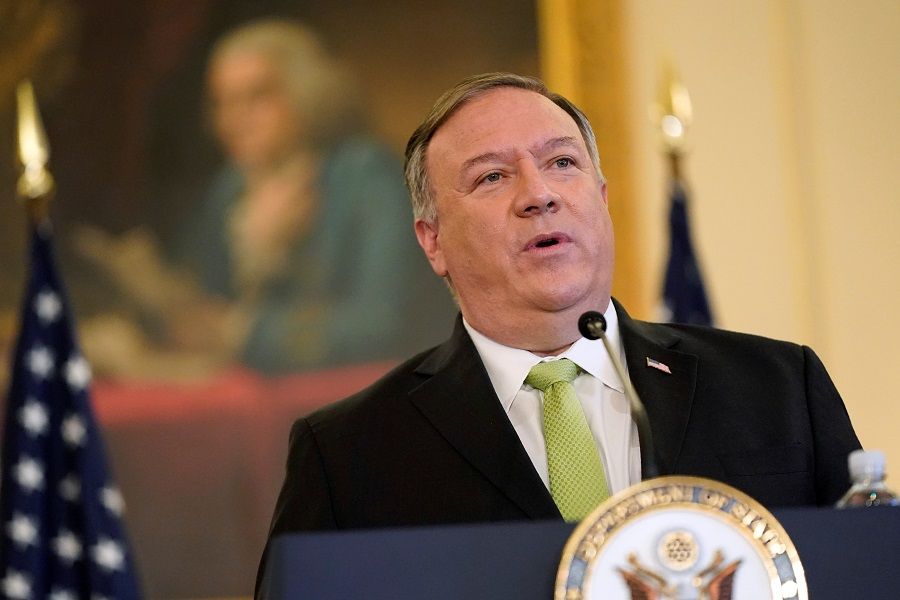 US Secretary of State Mike Pompeo speaks during a news conference at the US State Department in Washington, US, 21 September 2020. (Patrick Semansky/Pool via Reuters)