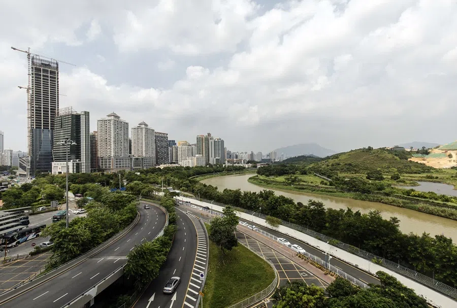 The Sham Chun river marking the border between Hong Kong and Shenzhen is seen from Shenzhen, China, on 15 August 2019.