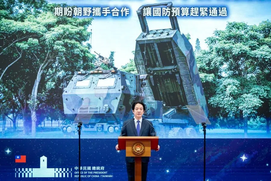 This handout photo taken and released by the Taiwan Presidential Office on 1 January 2026 shows Taiwanese President Lai Ching-te delivering a New Year’s Day speech at the presidential hall in Taipei.