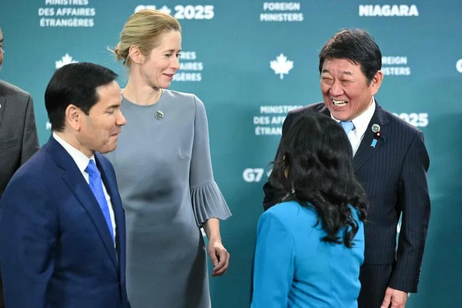 (Left to right) US Secretary of State Marco Rubio, European Union High Representative for Foreign Affairs and Security Policy Kaja Kallas, Canada’s Foreign Minister Anita Anand and Japan’s Foreign Minister Toshimitsu Motegi gather for a group photo at the G7 Foreign Ministers’ meeting in Niagara-on-the-Lake, Canada, on 12 November 2025. (Mandel Ngan/AFP)