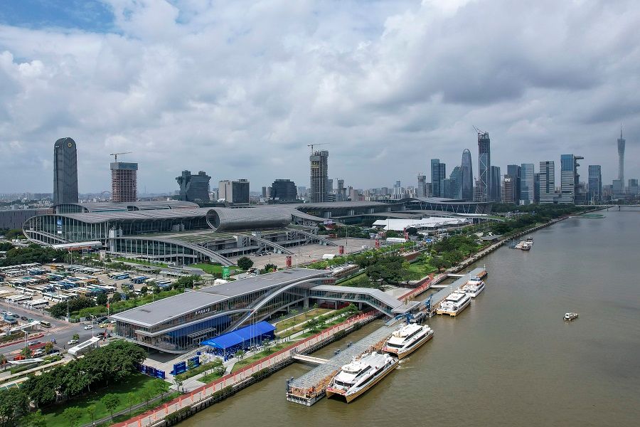 Aerial photo of Pazhou Hong Kong-Macau ferry terminal in Guangzhou, China, 4 May 2023. (CNS)