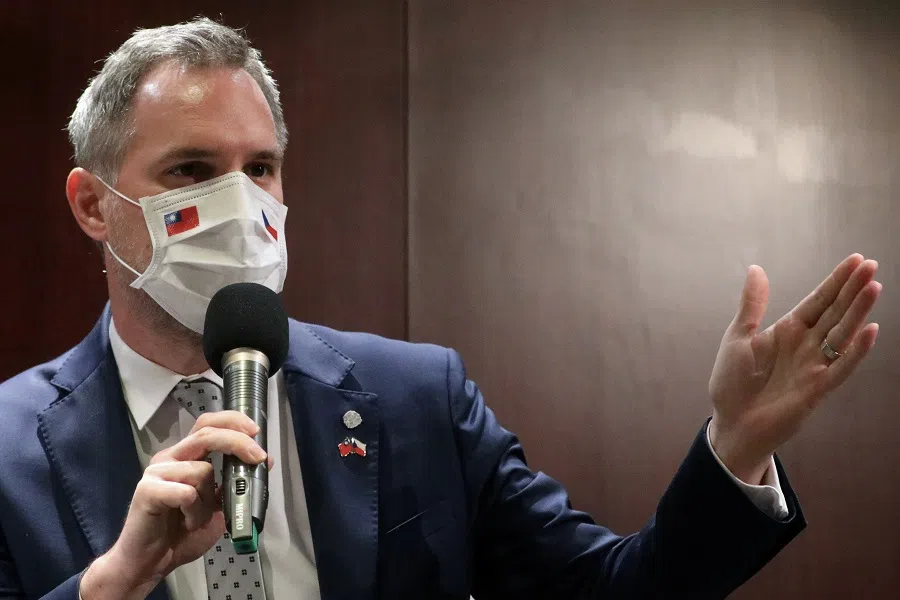 Mayor of Prague Zdeněk Hřib speaks at a news conference in Taipei, Taiwan, 4 September 2020. (Ann Wang/Reuters)