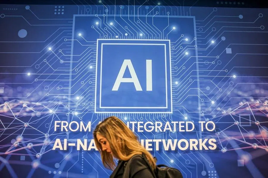 An AI banner at the Mavenir pavilion at MWC Barcelona 2026 in Barcelona, Spain, on 3 March 2026. (Angel Garcia/Bloomberg)