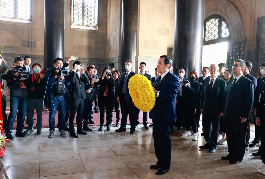 Former Taiwan President Ma Ying-jeou pays his respects at the Sun Yat-sen Mausoleum in Nanjing, Jiangsu province, China, on 28 March 2023. (CNS/AFP)