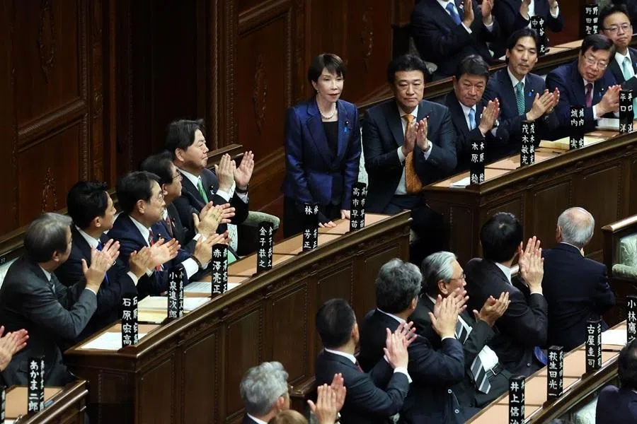 Sanae Takaichi, Japan's prime minister, centre top, receives a round of applause after being reappointed as the country's premier during a special session in the lower house of parliament in Tokyo, Japan, on 18 February 2026. (Kiyoshi Ota/Bloomberg)
