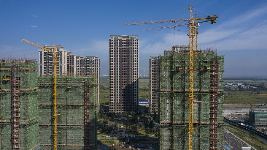 High-rise apartment buildings at China Evergrande Group's under-construction Riverside Palace development in Taicang, Jiangsu province, China, on 24 September 2021. (Qilai Shen/Bloomberg)