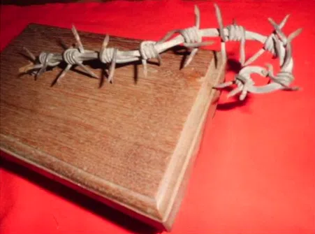 A piece of barbed wire cut away by a Japanese soldier as a memento of the battle of Qingdao, 1914.