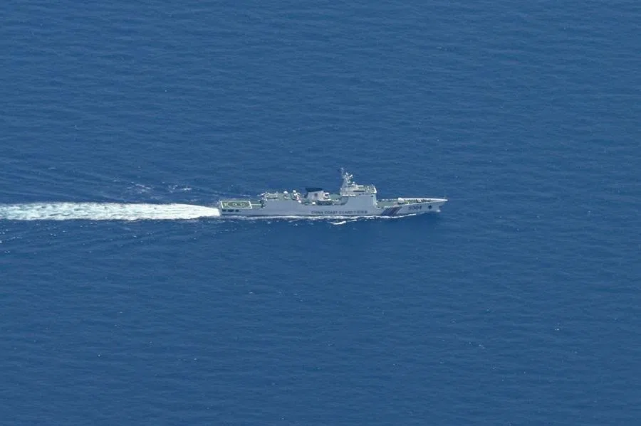 A China Coast Guard ship is seen in the South China Sea on 15 June 2026.