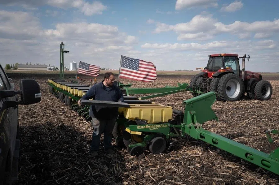 A farmer plants soybeans on farmland he leases on 6 May 2026 near West Bend, Iowa. (Scott Olson/AFP)
