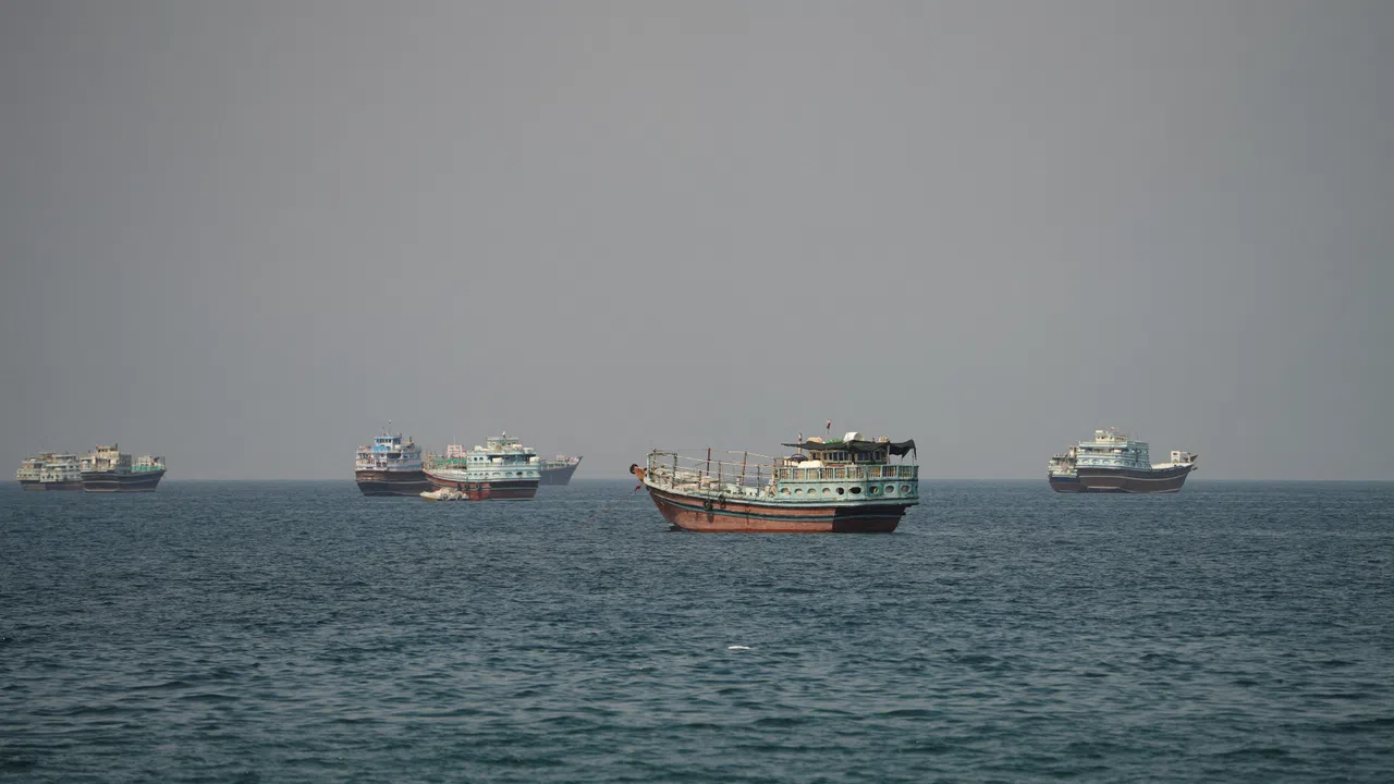 Vessels at the Strait of Hormuz, as seen from Musandam, Oman, on 6 September 2026.
