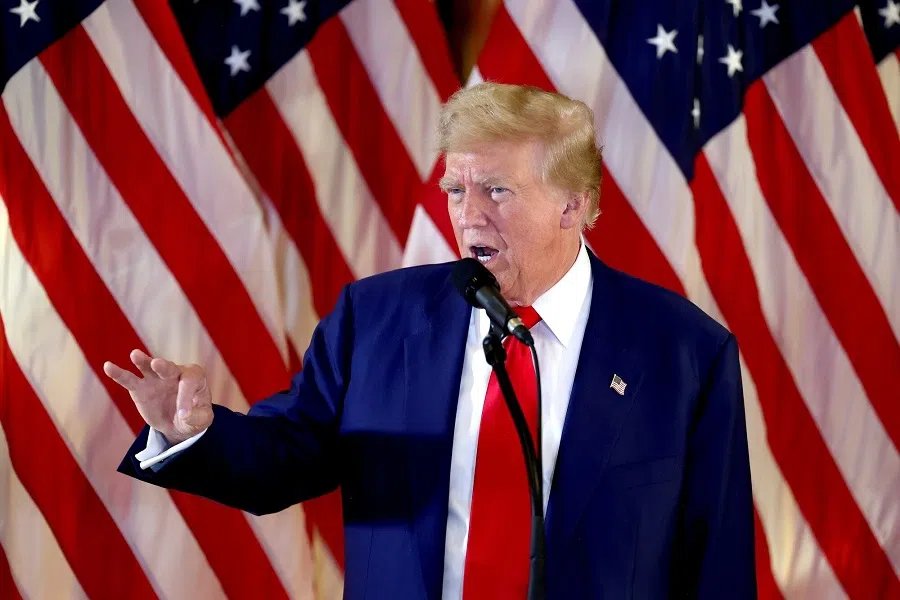Former US President Donald Trump during a news conference at Trump Tower in New York, US on 31 May 2024. (Yuki Iwamura/Bloomberg)