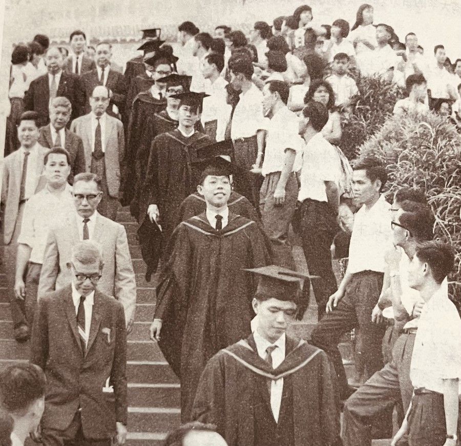 Graduates and visitors filing down the steps at Nantah. (Courtesy of Chew Wee Kai)