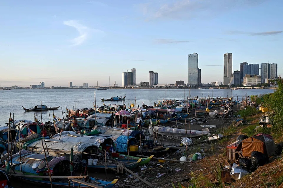 A general view of the banks of the Mekong River in Phnom Penh on 16 August 2024. (Tang Chhin Sothy/AFP)