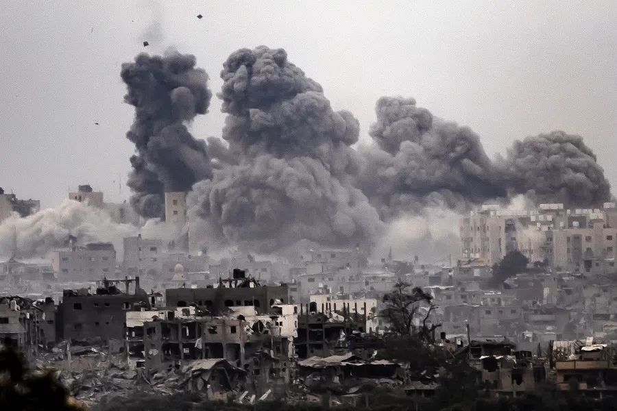 A picture taken from Israel's city of Sderot shows smoke rising during Israeli bombardment of the Gaza Strip on 29 October 2023, amid ongoing battles between Israel and Hamas. (Fadel Senna/AFP)