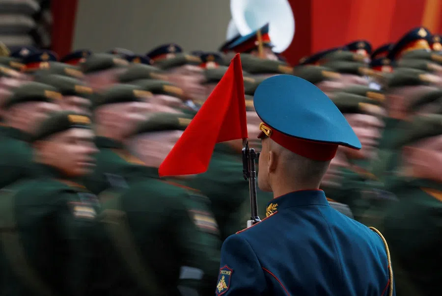 Russian service members take part in a military parade on Victory Day, marking the 80th anniversary of the victory over Nazi Germany in World War Two, in Red Square in central Moscow, Russia, on 9 May 2025.