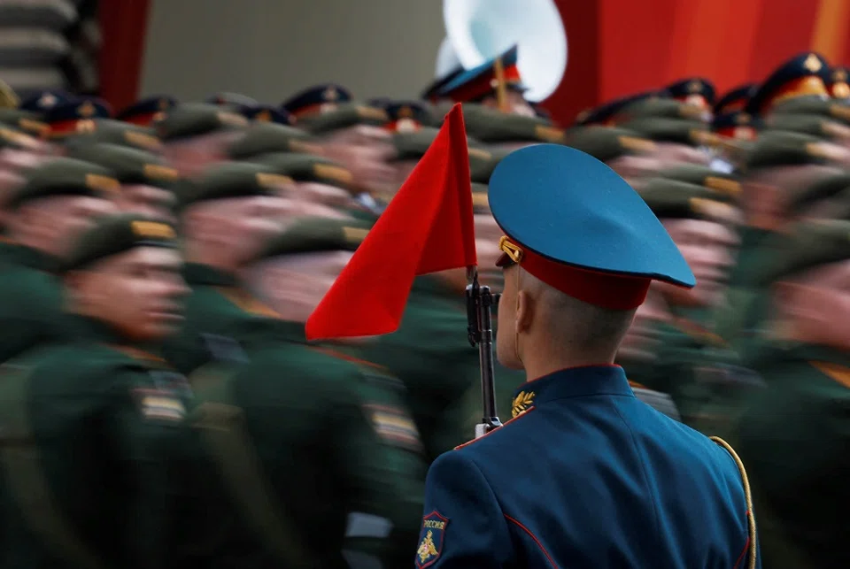 Russian service members take part in a military parade on Victory Day, marking the 80th anniversary of the victory over Nazi Germany in World War Two, in Red Square in central Moscow, Russia, on 9 May 2025. (Maxim Shemetov/Reuters)