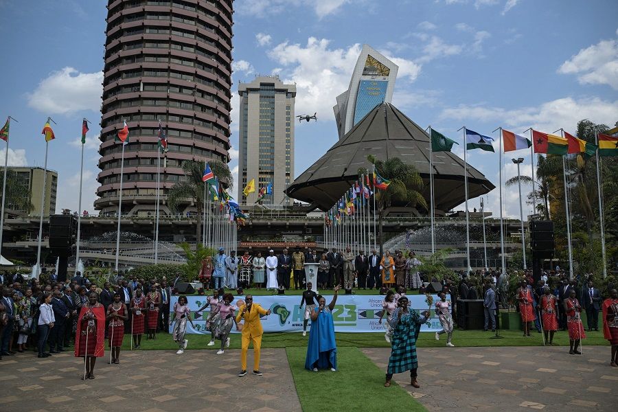 Local Kenya musicians entertain delegates at the Africa Climate Summit held at the Kenyatta International Convention Centre in Nairobi, Kenya on 6 September 2023. (Simon Maina/AFP)