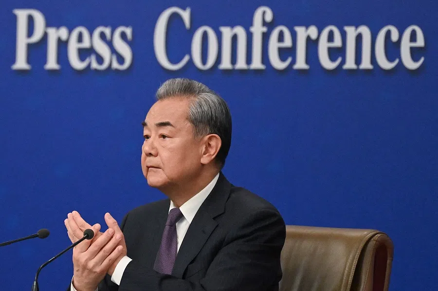 China’s Foreign Minister Wang Yi attends a press conference during the National People’s Congress (NPC) in Beijing on 7 March 2025. (Jade Gao/AFP)