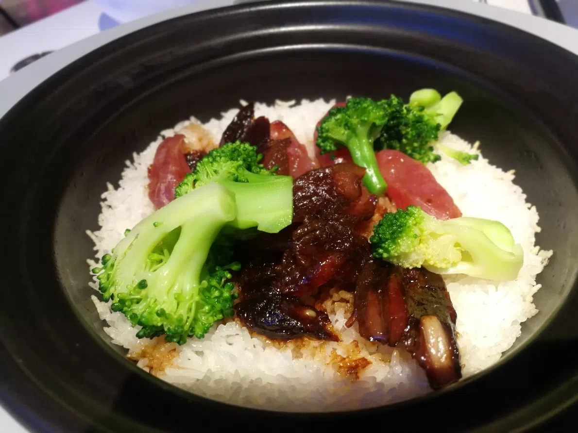 Claypot rice with preserved sausage.