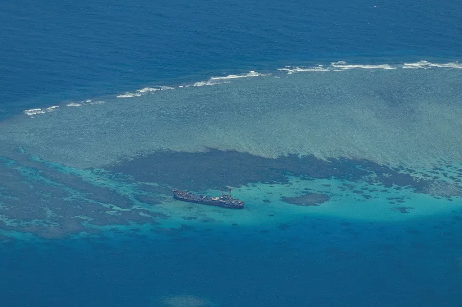 An aerial view shows the BRP Sierra Madre on the contested Second Thomas Shoal, locally known as Ayungin, in the South China Sea, 9 March 2023. (Reuters)