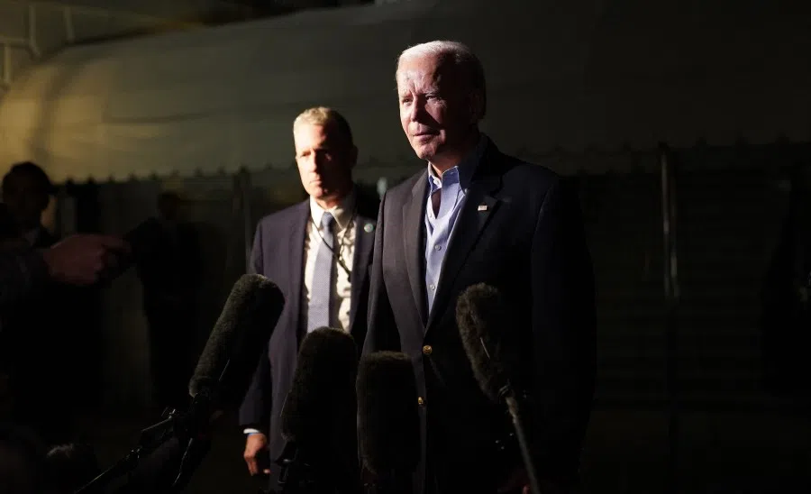 US President Joe Biden speaks to the media as he makes his way to board Marine One on the South Lawn before departing from the White House in Washington, DC, on 10 November 2022. Biden is travelling to Phnom Penh, Cambodia, and Bali, Indonesia, to participate in the ASEAN and G20 summits. (Mandel Ngan/AFP)