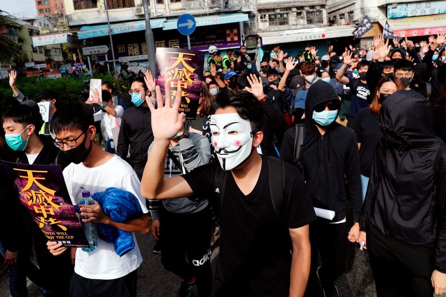 There seems to be no end to Hong Kong's unrest at present. Anti-government protesters are seen marching at an anti-parallel trading protest at Sheung Shui, a border town in Hong Kong, on 5 January 2020. (Tyrone Siu/Reuters)