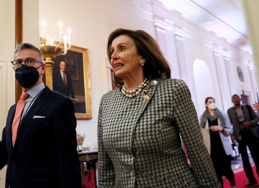 US House Speaker Nancy Pelosi arrives for an event in the East Room at the White House in Washington, US, 5 April 2022. (Leah Millis/Reuters)